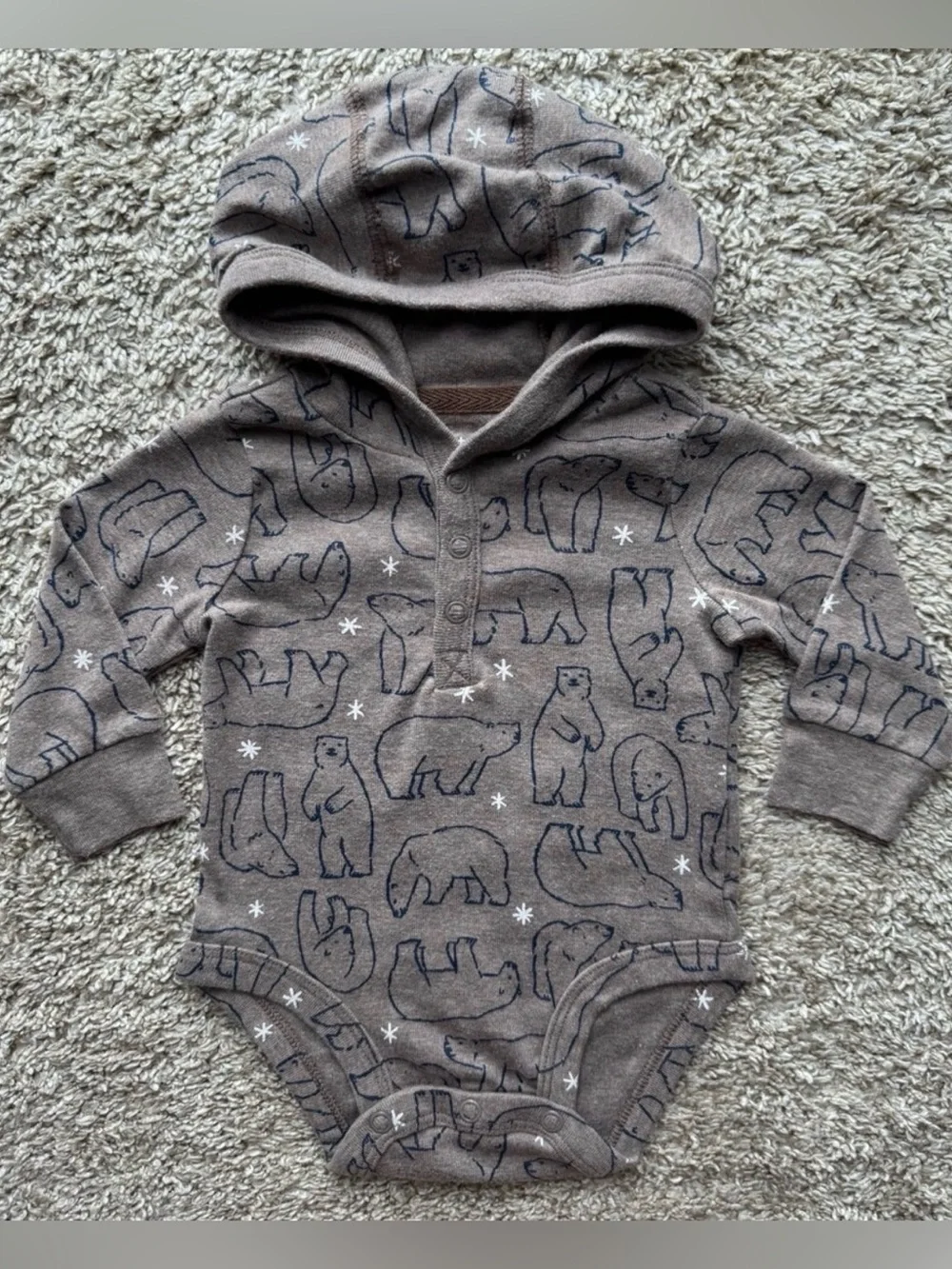 Carter’s 3M Hooded Polar Bear Long Sleeve Bodysuit Brown
